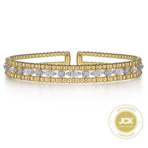 Preorder – 14K Yellow Gold Bujukan Cuff Bracelet with Marquise and Round Diamonds